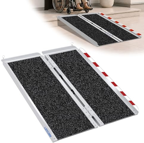 LIEKUMM Rollstuhlrampe 91 cm, 300 kg Tragkraft Aluminium Rollstuhlrampe Klappbar, rutschfeste Rampe Rollstuhl für Treppen, Stufen, Bordsteine, Schwellenrampe für Rollstuhl, Kinderwagen