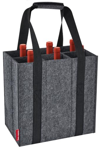 Eurhomewit Flaschenträger 6 Fächer Flaschentasche, Filz Flaschen Tasche Wiederverwendbar Männerhandtasche für Bierflaschen Weinflasche Getränketasche