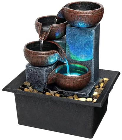 SURPRIZON Zen-Tisch-Wasserfallbrunnen für Meditation, Schreibtisch-Wasserbrunnen mit LED-Licht und natürlichen Flussfelsen für Büro, Zuhause, Schlafzimmer