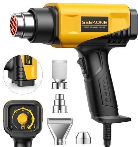 SEEKONE Heißluftfön 2000W Heißluftpistole mit einstellbarer Temperatur 50-600℃ Heißluftpistolen-Kit mit 1.5S Schnelles Aufheizen und Überlastschutz für DIY-Handwerk Entfernen von Farbe