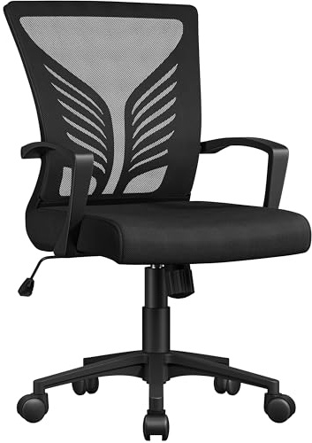 Yaheetech Bürostuhl Ergonomisch Schreibtischstuhl mit Schaukelfunktion Drehstuhl mit Gepolstertem Sitzkissen Chefsessel Höhenverstellbar fürs Arbeitszimmer/Büro, Schwarz