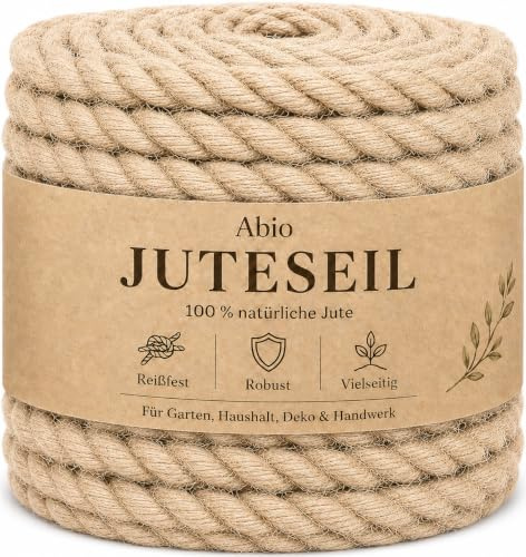 Abio Juteseil 6mm 20m Tau Seil Hanfseil Kordel Jutekordel Deko Dekoration Makramee Garn für Garten Jute Tauwerk Handlaufseil Schiffstau Schnur Paketschnur 20 Meter 6mm