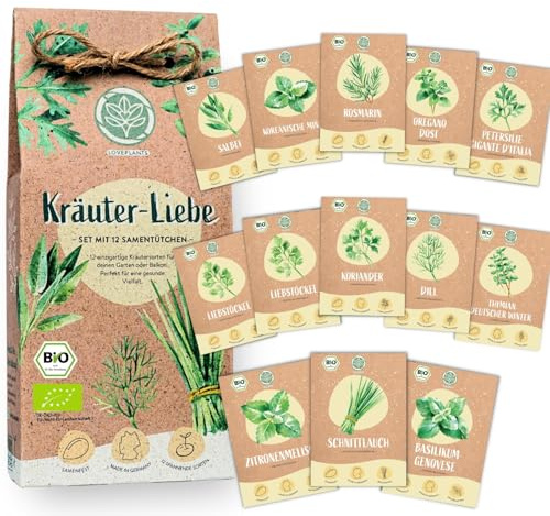 Bio Kräuter Samen Set – 12 ein-/mehrjährige Kräutersamen in samenfester Qualität |für gesunde Küchenkräuter & Heilkräuter. Kräutersaatgut für Küche, Garten und Balkon. Samen Geschenk