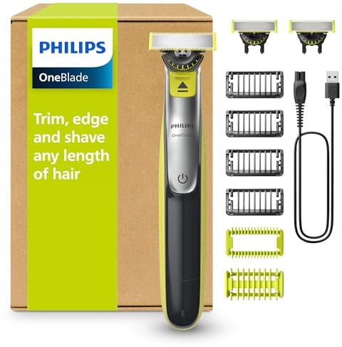 PHILIPS OneBlade 360 Face & Body - elektrischer Rasierer, Trimmer & Bodygroomer, 3x 360 Klingen, 4x Trimmaufsätze (1/2/3/5 mm), 2x Körperaufsätze, Nass- & Trockenrasur für Gesicht & Körper (QP2834/31)