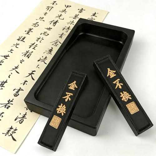 OAK Kalligraphie-Stein mit 2 Tintenstäbchen – 100% festes Natursteinwerkzeug für chinesische Schriftkunst und Tuschemalerei