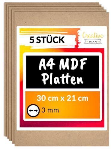 Creative Deco 5 x A4 Holz Leinwand | 300 x 210 x 3 mm | Holzkunsttafeln zum Bemalen