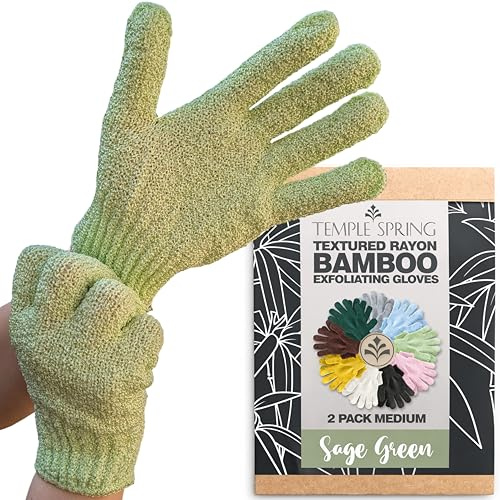 Temple Spring Peelinghandschuh, Peeling Körper Duschschwamm, Waschhandschuh Körper Sauna Zubehör, Peeling Handschuh, Duschhandschuh Badezubehör für Ingrown Hair, Luffa Handschuh – Salbeigrün