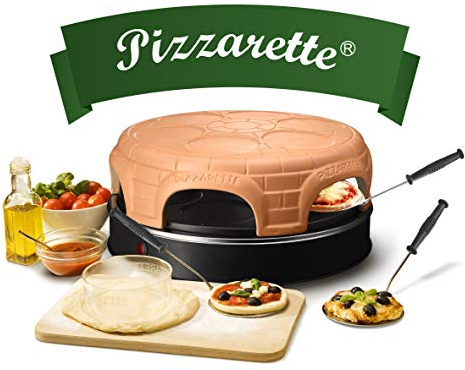 Emerio Pizzaofen, PIZZARETTE das Original, handgemachte Terracotta Tonhaube, neues PRE-BAKE Design, für 11cm Mini-Pizza, echter Familien-Spaß für 6 Personen, PO-115848.1