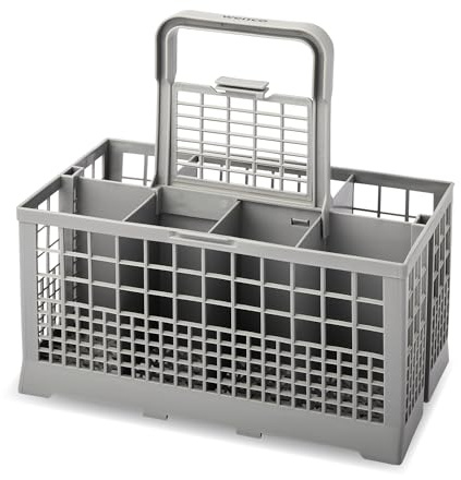 wenco Spülmaschinenkorb für die meisten gängigen Spülmaschinen, Besteckkorb für Spülmaschine, Spülkorb, Abnehmbarer Griff, Klappbarer Gitterdeckel, Maß inklusive Griff 23,7 x 13,7 x 24,7 cm, Grau