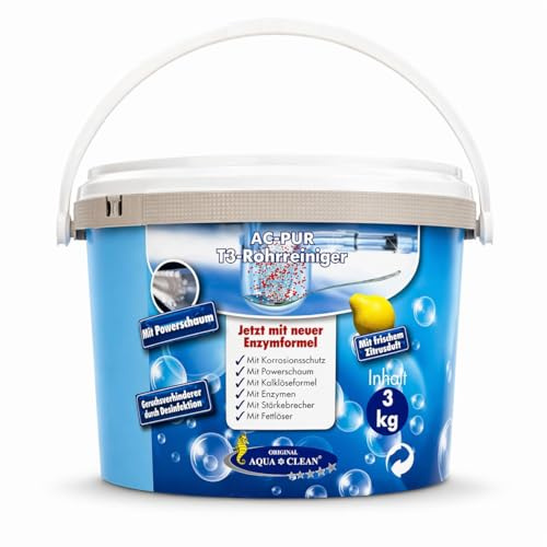 Aqua Clean PUR T3 Rohrreiniger & Abflussreiniger 3kg mit Zitrusduft - Verstopfung entfernen, Geruch beseitigen