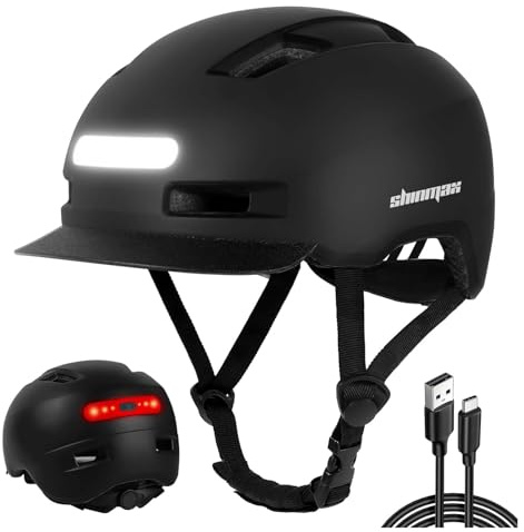 Shinmax Fahrradhelm Herren Damen, Helm Fahrrad mit USB Licht 5 Modi Fahrradhelm mit Visier, Mountainbike Helm Rennradhelm Erwachsen für Scooter Urban Pendler Black L