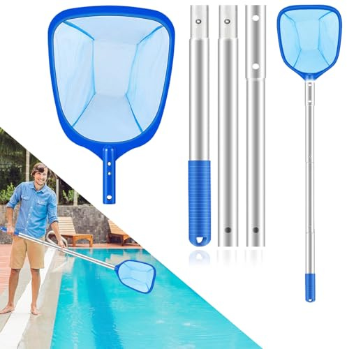 Pool kescher, Poolkescher mit Teleskopstange 140cm Feinmaschig Skimmer Poolreinigung Kescher, Feinmaschig Laubkescher Teichkescher für Bestway Schwimmbädern, Whirlpool,Teichen