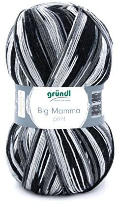 Gründl Wolle Big Mamma Print - XXL Wolle zum Stricken mit Farbverlauf - Weich und hautfreundlich - 100% Polyacryl - 1 Knäuel 400 g / 1040 m - Nadelstärke 3,5-4,5 - Hellgrau-anthrazit-schwarz-weiß