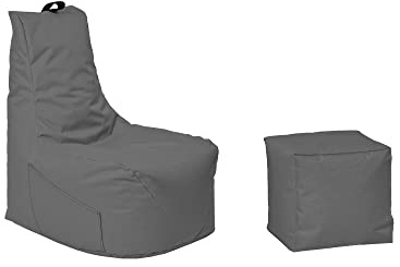 Momiralland Komfort Sitzsack XL - XXL mit Hocker Sitzkissen BodenKissen Sessel In- & Outdoor geeignet Gaming Sitzsack für Erwachsene und Kinder (Anthrazit, XL - Durchmesser 75 cm)