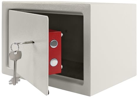 FIVMEN Safe Tresor für Zuhause Möbeltresor mit Doppelbartschloss Wandtresor Wandsafe Boden Schranktresor aus Stahl ink. 2 Schlüssel und 4 Befestigungsschraube 31x20x20cm, Weiß