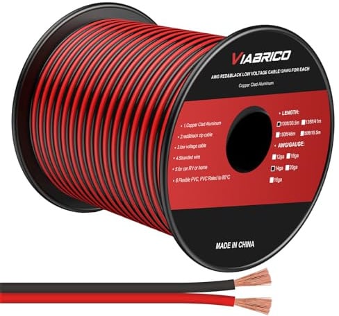 VIABRICO 30 Meter 14AWG 2x2,0mm² Elektrischer Draht, 2 Adrig Kabel 5V/12V/24V Stromkabel Kupferummanteltes Aluminium-Kupferkabel，Flexibel und Weich Niedrige Impedanz Verlängerungskabel