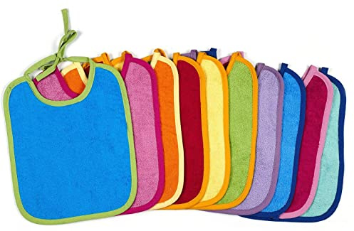KiGATEX 10 x Babylätzchen aus 100% Baumwolle - Verstellbare Lätzchen - Extrem saugfähiger Frottee-Latz zum Binden - Öko-Tex zertifiziert - 30 x 40 cm (Mehrfarbig)