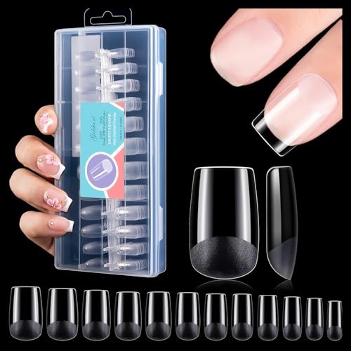 Gelike ec Kurz Quadrat Nägel tips – Full Cover Clear Gelnägel Short Square Soft Gel Nail Tip PMMA-Harz für Künstliche Nageltips Fingernägel zum Aufkleben für Nail Art DIY 240 Stück 12 Größen