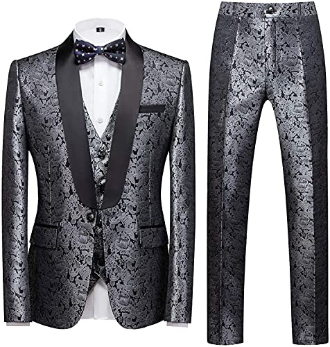 KUDORO Herren Anzüge 3-Teilig Slim Fit Paisley EIN Knöpfe Sakko Weste Hose | Smoking Herrenanzug Jacquard für Hochzeit Party