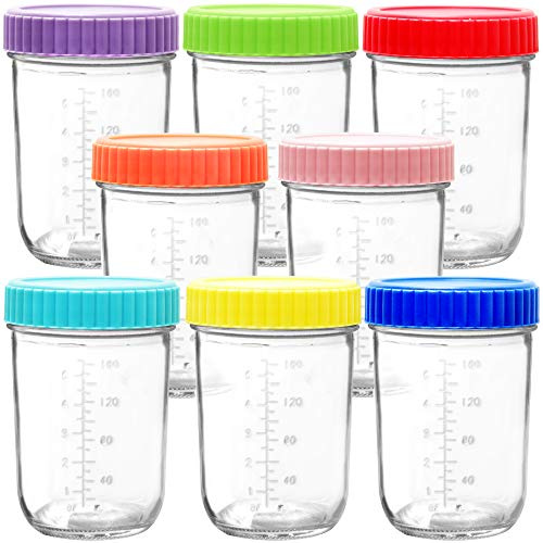 Youngever 8er Set 250ML Behälter für Babynahrung aus Glas, Babynahrungsbehälter, Glas Babynahrung (Rainbow)