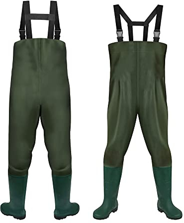 Einfeben Wathose 70 Denier Nylon Fisch Teich Anglerhose Wasserdicht Fischer Teichhose Gummi mit Stiefel Angler Watstiefel PVC rutschfest Wathosen Gr.46/47