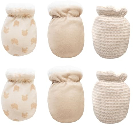 TUONYIS 3 Paar Baby Fäustling Handschuhe, Weich Baumwoll Babyfäustlinge Winter Warme Handschuhe Neugeboren Fausthandschuhe Wolle Gefüttert Handschuhe für 0-12 Monate Baby Jungen Mädchen (Braun)