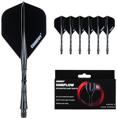 Champify® 6X OneFlow Dart Shafts mit Flight – Blau – Größe M | Integriertes Flight-Shaft-System für Steeldarts & Softdarts | Dartflights aus Kunststoff | Für Anfänger & Profis