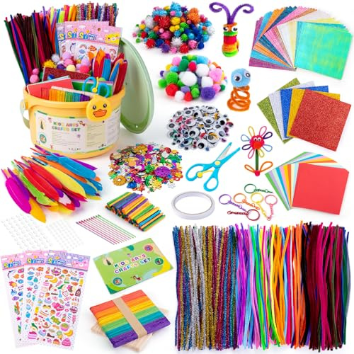 Sundaymot 5000 Bastelset Kinder, DIY Kreativ Scrapbooking Basteln Bastelkoffer mit Pfeifenreiniger, Pompons, Kulleraugen, Federn, Bastelbedarf Bastelmaterial Set für Mädchen Jungen 3+ Jahre Geschenke