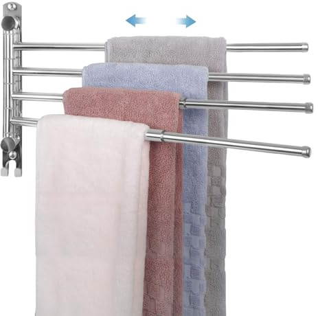 JSVER Handtuchhalter mit 4 Ausfahrbarer Arm bis zu 50cm, 304 Edelstahl Handtuchhalter Bad mit 180° Schwenkbar Handtuchstange Wandmontage für Küche, WC, Garderobe und Bad-Silber