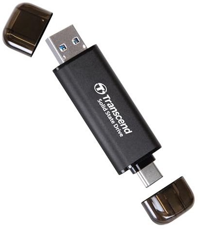 Transcend 2TB ESD310 Dual Portable SSD 1050 MB/s USB-A+C, USB-Stick | Externe SSD mit USB 3.2 Gen 2 für iPhone 17, 16, 15, iPad, Mac, Tesla, Steam Deck, Android und Smart-TV