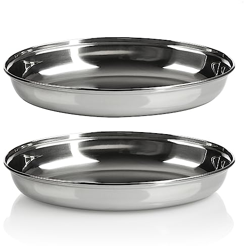 com-four® 2-teiliges Servier-Schalen-Set - ovale Dekoteller aus Metall - Serviergeschirr für Mezze oder Antipasti - Metall-Platten zum Servieren und Dekorieren - glänzende Dekoschale (2x 26 cm)