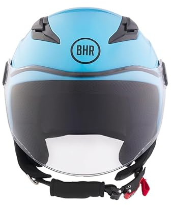 BHR Motorrad-Helm für Kinder, Demi-Jet, 838 Children, Scooterhelm für Kinder, ECE 22.06, kratzfestes Visier und mikrometrische Auslösung, Blau, S