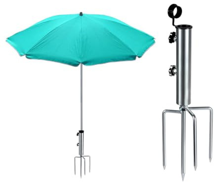 Hitopin Sonnenschirm Schirmständer, Rasendorn Sonnenschirmständer, Sonnenschirmhalter Erdspieß Sonnenschirmhalter, Sonnenschirmständer mit Rasendorn, für Strand Gras Sand Gartenschirm (Silber)