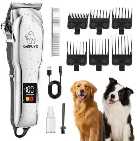 KAEFUYS Hundeschermaschine Tierhaarschneidemaschine Profi Trimmer Haarschneidemaschine für Hunde mit dickem Fell leise leistungsstark kabellos wiederaufladbar