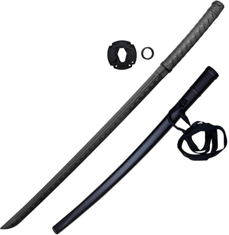 Trainingskatana, japanisches Schwert, aus Polypropylen, Bokken, mit Tasche und Tsuba, 105 cm, Schwarz