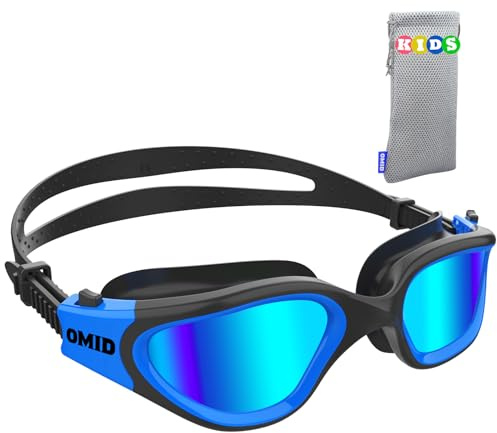 OMID Kinder Schwimmbrille, P2mini polarisierte Schwimmbrille bequem für Alter 6-14