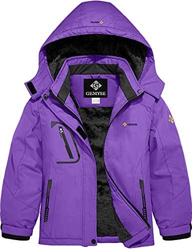 GEMYSE Mädchen Skijacke Winter Outdoor Wasserdicht Winddicht Regenjacke mit Kapuze und Fleece