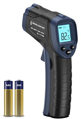 ERICKHILL Infrarot Thermometer -50℃~600℃ Berührungslose digitale Laser-Temperaturpistole LCD-Display mit Einstellbarer Emissionsgrad - für Kochen/Barbecue/Gefrierschrank/Industrie, Schwarz Blau