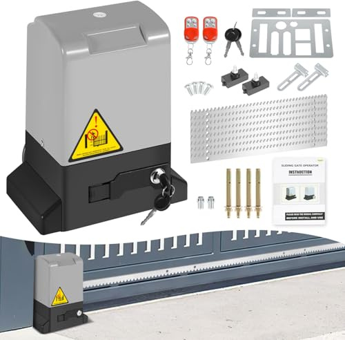 Hebitod Schiebetorantrieb Set 750W 1600kg Flügeltorantrieb Torantrieb 12M garagentorantrieb, Automatische Schließfunktion, mit 2 Fernbedienung & Entriegelungsschlüssel, für Innenhof, Weide, Fabrik
