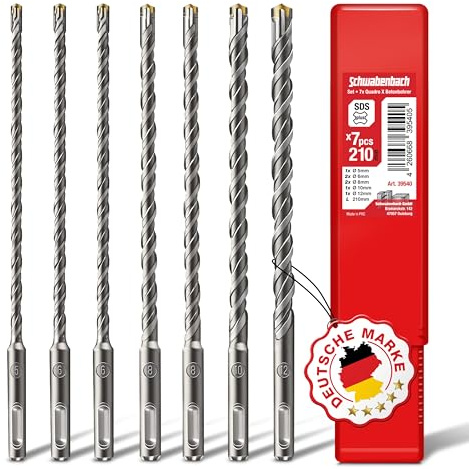 SCHWABENBACH® SDS PLUS Betonbohrer Set 7tlg. - Super SDS Bohrer Set - 5 6 8 10 12 x 210 mm - Steinbohrer kompatibel mit Bosch Hilti Bohrhammer - Premium Qualität für Schlagbohrmaschine