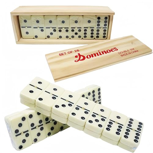 Domino Set für Erwachsene,Dominosteine mit Holzbox und 28 Steine,Doppel-6 Domino-Familienspiele,Domino Zug,Klassische Dominoständer Brettspiele Set für Erwachsene Kinder Freizeit Party Juegos de Mesa