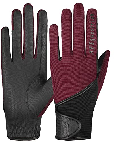 AFE Ladies Horse Riding Gloves Track Fabric Gloves Synthetic Leather Equestrian Black Stretch Fabric Pink Purple Lilac