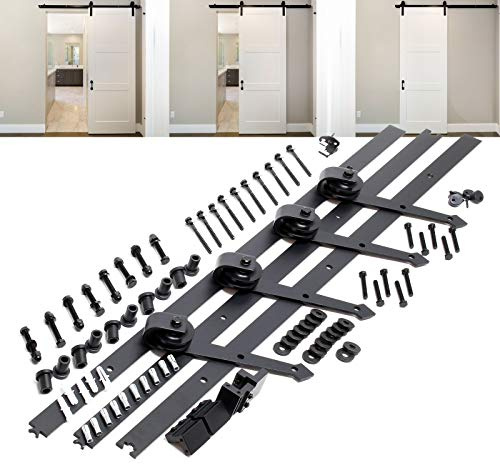 Wiltec Schiebetürsystem 366 cm lang, bis 150 kg, 40-45 mm, Schiebetürbeschlag aus Stahl für 2 Türen als Raumteiler, Schranktür, für Nischen und Durchgänge, schwarz