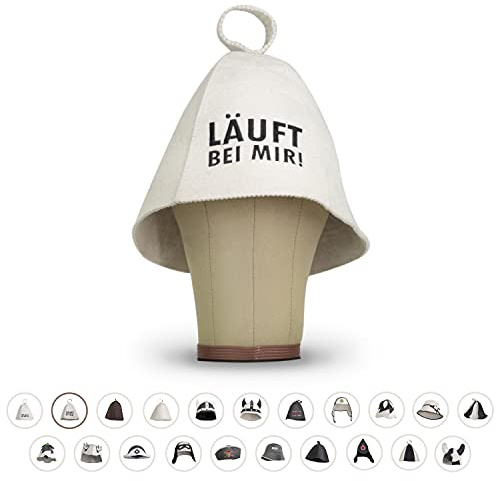 LoWell® Saunahut für Damen und Herren – Hut aus 100% Wollfilz inkl. Sauna-Ratgeber – ideales Sauna Zubehör für Wellness & Entspannung – Läuft bei Mir! Design
