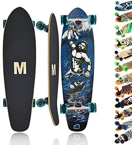 MAXOfit Longboard Atlantis No. 7 - kompaktes Cruiser Board mit stabilem Deck und mittelweichen Rollen - Kicktail für schnelle Turns und TopMount Achsen für hohe Wendigkeit