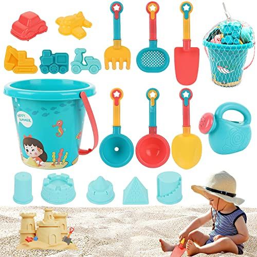 TUIBEIDAMAI Sanspielzeugset, 18 Stück, Strand, Sand Toys Kids Set, Sandkasten,mit Eimer, Schaufel, Sandformen, Gießkanne, für Kinder Jungen Mädchen