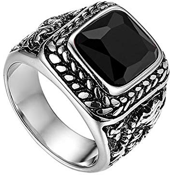 Flongo Herrenring Männer Ringe Daumenring Bandring Siegelring mit Glas Edelstein Silber Rot Schwarz Blau Drache Schnitzerei Klassiker Retro Charm Herren-Accessoires