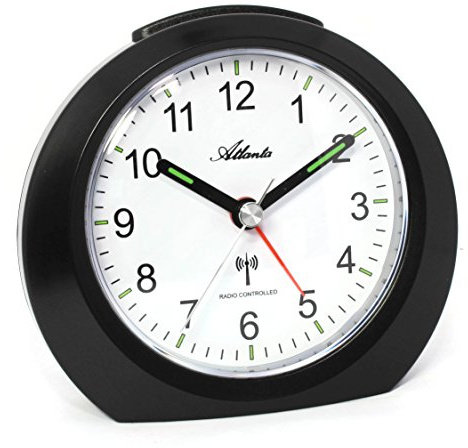 Atlanta Funkwecker ohne Ticken mit Licht Snooze Leuchtzeiger Analog - 1856 (Schwarz)