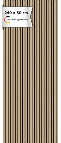 Momento Akustikpaneele Holz 240x50 cm - Made in Germany - Eiche Natur - Wandverkleidung Innen Wandpaneele Holzoptik - 3D Lamellenwand Paneele - Akustik Holzpaneele Wand Holzverkleidung Panel