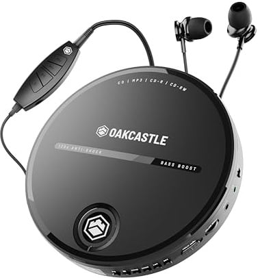 CD Player Tragbar | Discman Kopfhörern | 7 Stunden Akkulaufzeit Tragbarer | Bass Boost CD Spieler Tragbar | Anti-Skip Tragbare | AUX Auto Kompatible | OAKCASTLE CD10
